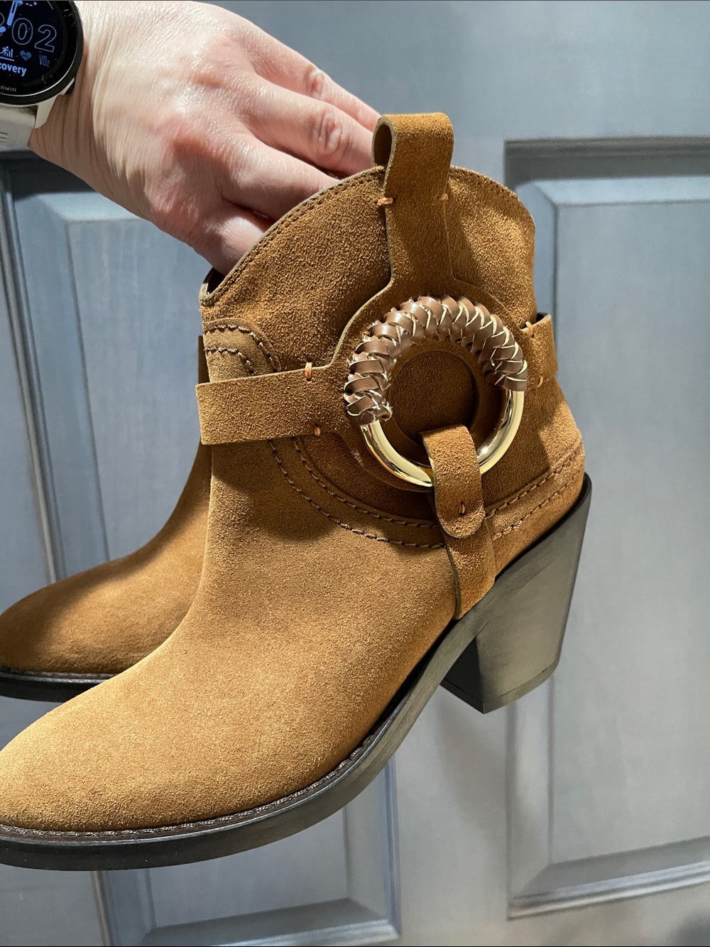See By Chloe Chloé Hana Booties Brown Suede Ankle Booties Ring Detail NWOB 6 - Picture 9 of 9
